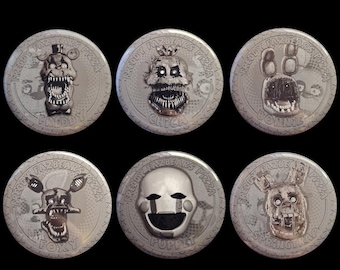 Five Nights at Freddy's Cursed Tokens Set of Buttons, Magnets, or Keychains