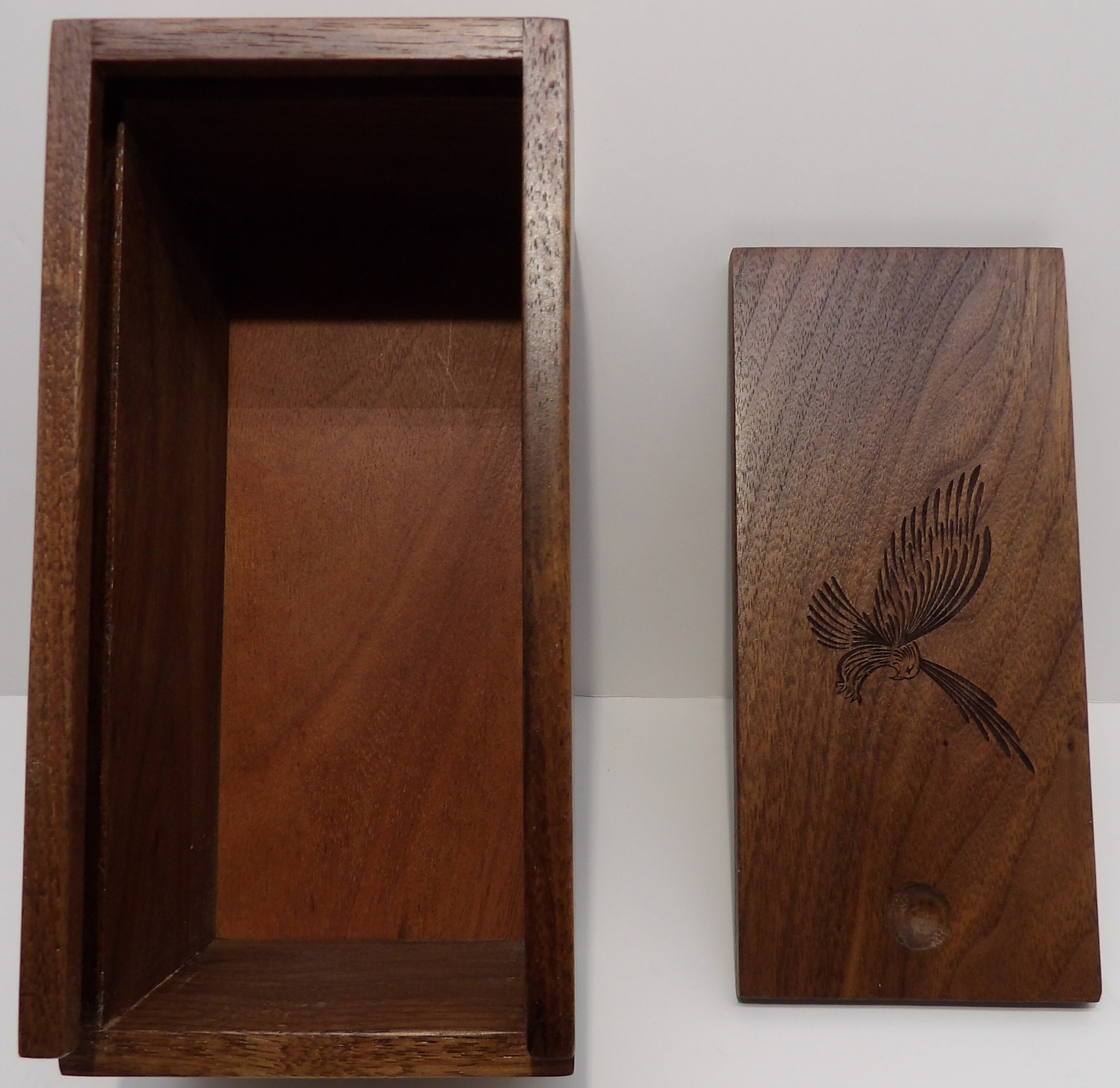 Walnut Wood, Dove Tailed, Sliding Top Box With Laser Engraved Bird. - Etsy