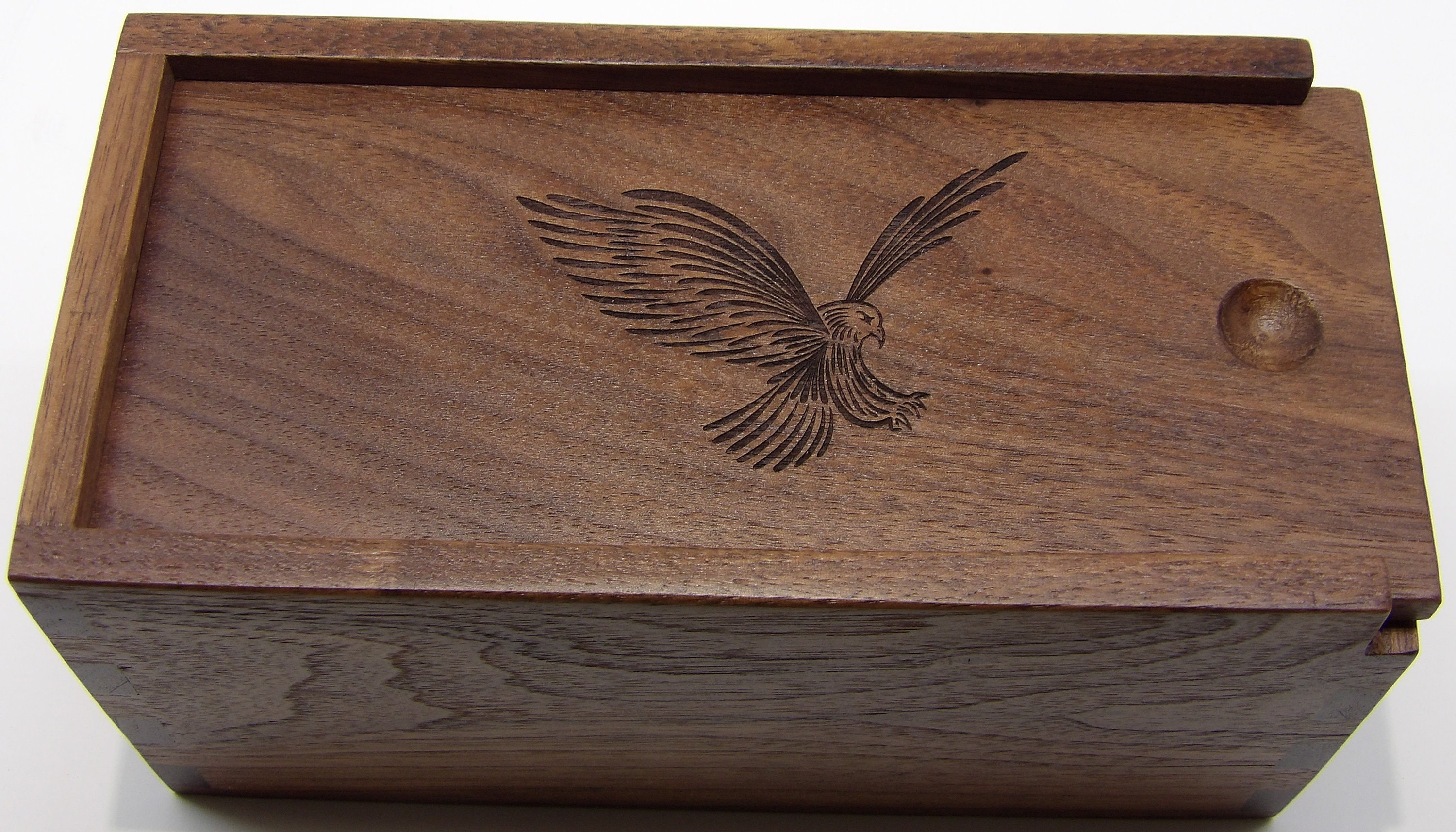 Walnut Wood, Dove Tailed, Sliding Top Box With Laser Engraved Bird. - Etsy