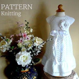 Knitting PATTERN Baby Dress Baptism Baby Girl Outfit Christening Baby Dress Pattern Knitted Flower Knitted Baby Dress PATTERN in English