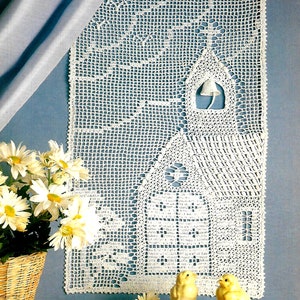 PATRÓN DE CROCHET VINTAGE Patrón de crochet Country Chapel Filet en PDF