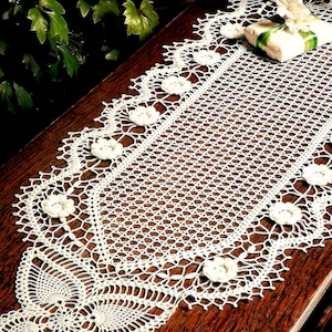 Vintage Crochet PATTERN Filet Crochet Doily Irish Rose Runner Crochet Table Topper Crochet Tablecloth Pattern ( PDF )