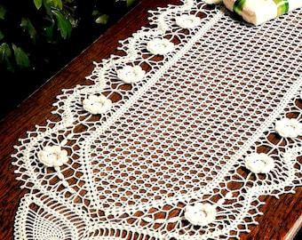 Vintage Crochet PATTERN Filet Crochet Doily Irish Rose Runner Crochet Table Topper Crochet Tablecloth Pattern ( PDF )