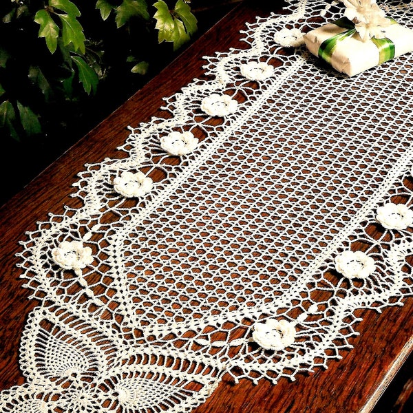 Vintage Crochet PATTERN Filet Crochet Doily Irish Rose Runner Crochet Table Topper Crochet Tablecloth Pattern ( PDF )