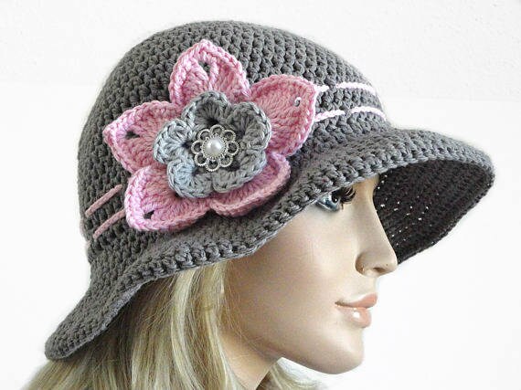 Grey Crochet Flower Cloche Hat - Women Accessories Grey Ombre Crochet Hat: Summer Fashion Accessories Women  main image 2