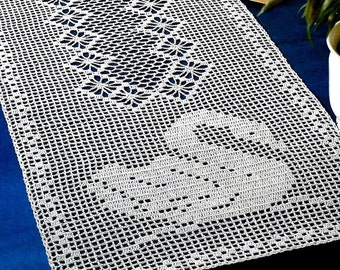 Vintage Crochet PATTERN Table Cloth Swan Filet Crochet Placemat Crochet Runner Crochet Doily Crochet Table Center Vintage Pattern in PDF