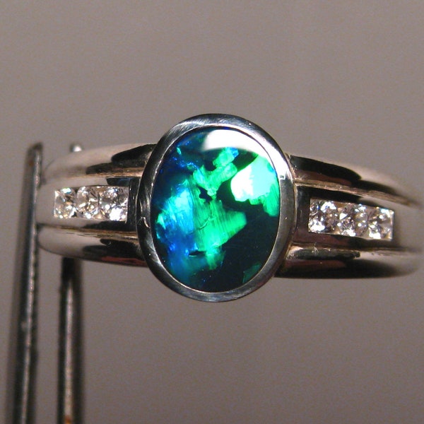 Mens Black Opal Ring - Solid Australian Gem Black Opal - Silver SIZE 11.25 US