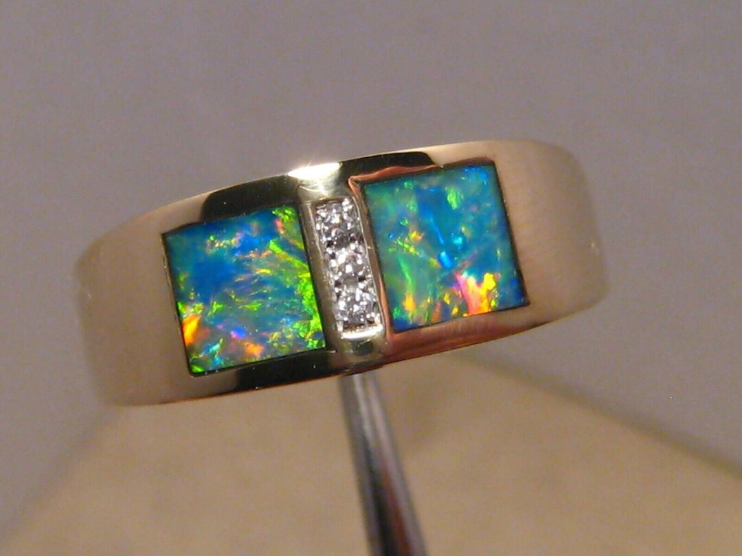 Brilliant Men's Opal & Diamond Ring 14 K Gold Size 11 Etsy