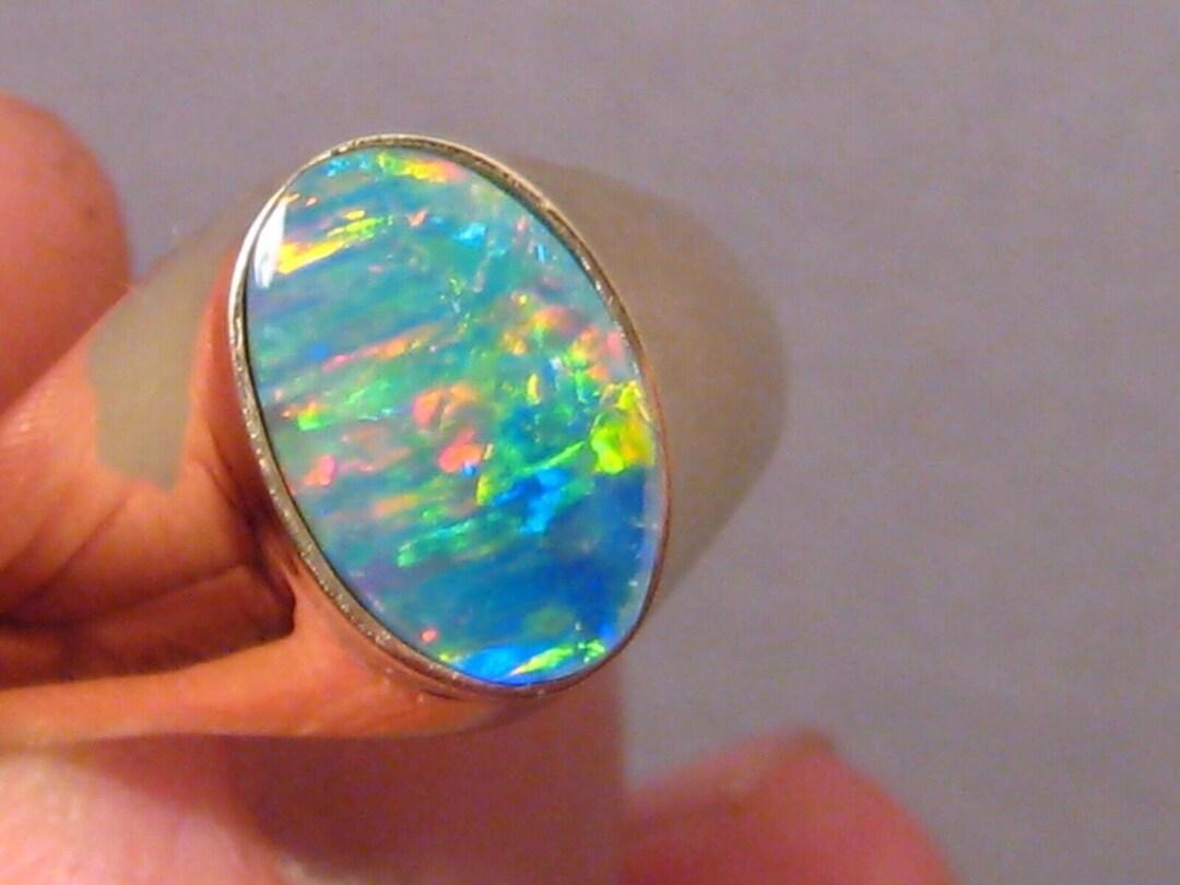 Men's Opal Ring Solid 14 K Gold Brilliant Play of Etsy