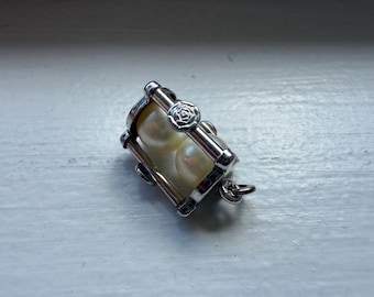 Vintage Roses and Pearl Sterling Silver Pendant Charm - Estate Jewelry