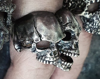 Gemini zodiac Twin Adjustable Skull Head Ring | Brass / 925 Sterling Silver | For Men