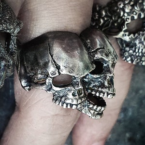 Anillo de cabeza de calavera ajustable doble del zodiaco Géminis / Latón / Plata de ley 925 / Para hombres imagen 1