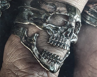Gothic Stackable 3 Layered Sterling Silver Skull Ring | Skull Band Ring | For Men Women