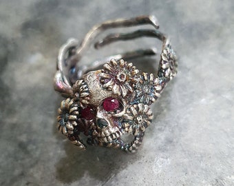 Daisy flower Skull Ring | Brass / 925 Sterling Silver / 18K Gold | For Women