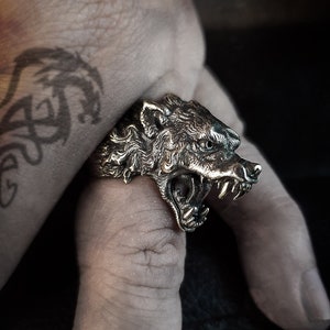 Anillo de hombre lobo bestia lobo salvaje / plata de ley 925 / para hombres mujeres imagen 1