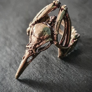 Crow Raven Gothic adjustable Skull Ring with Skeleton Wings | 925 Silver Brass