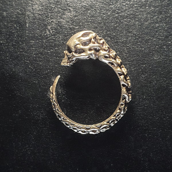 Unique Gothic Decorative Tail biting Adjustable Skull Ring | 925 Sterling silver + Brass | For Men Women