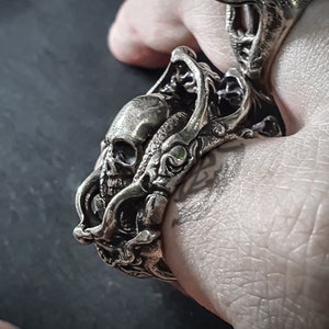 Undead Death Knight Armor Warrior Adjustable Skull Ring | Brass and 925 Sterling Silver | For Men