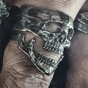 Gothic Stackable 3 Layered Sterling Silver Skull Ring | Skull Band Ring | For Men Women