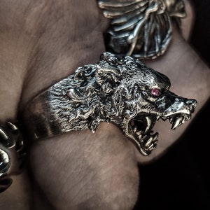 Anillo de hombre lobo bestia lobo salvaje / plata de ley 925 / para hombres mujeres imagen 2