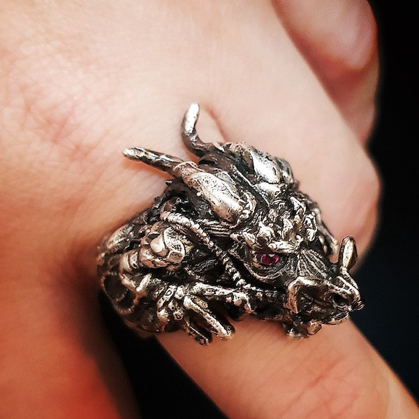 Supreme Majestic Mandarin Asian Chinese Dragon Ring | Sterling Silver and 18K Solid Gold