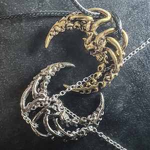 Colar com pingente de caveira em formato de lua crescente Luna | Latão / Prata esterlina 925 / Ouro | Para mulheres