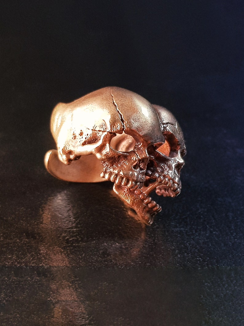 Gemini zodiac Twin Adjustable Skull Head Ring Brass / 925 Sterling Silver For Men image 4