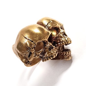 Gemini zodiac Twin Adjustable Skull Head Ring Brass / 925 Sterling Silver For Men image 2