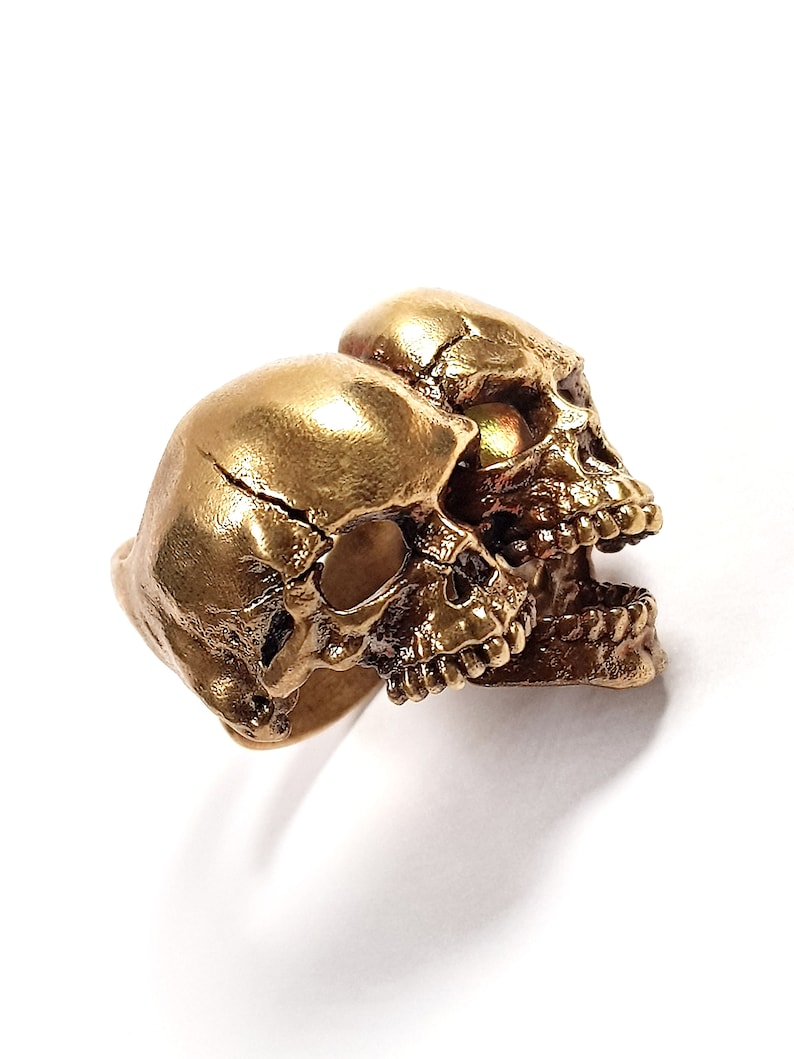 Gemini zodiac Twin Adjustable Skull Head Ring Brass / 925 Sterling Silver For Men image 2