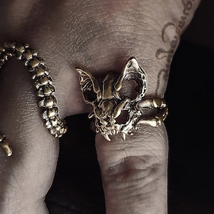 Gothic Vampire Dracula Bat Skull head Skeleton Adjustable Ring | Brass and 925 Silver | For Men Women