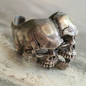 Gemini zodiac Twin Adjustable Skull Head Ring Brass / 925 Sterling Silver For Men image 6
