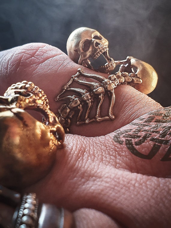 Gothic Unique Embrace Skull Skeleton Adjustable Ring Brass and 925 Sterling  Silver for Women Men 