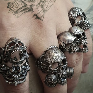 Gemini zodiac Twin Adjustable Skull Head Ring Brass / 925 Sterling Silver For Men image 5