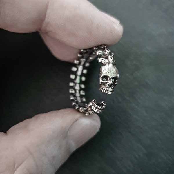 Adjustable Side Stacker with Spinal Cord Skull Band | Engagement Ring | Couple Ring | Promise Ring | For Men and Women
