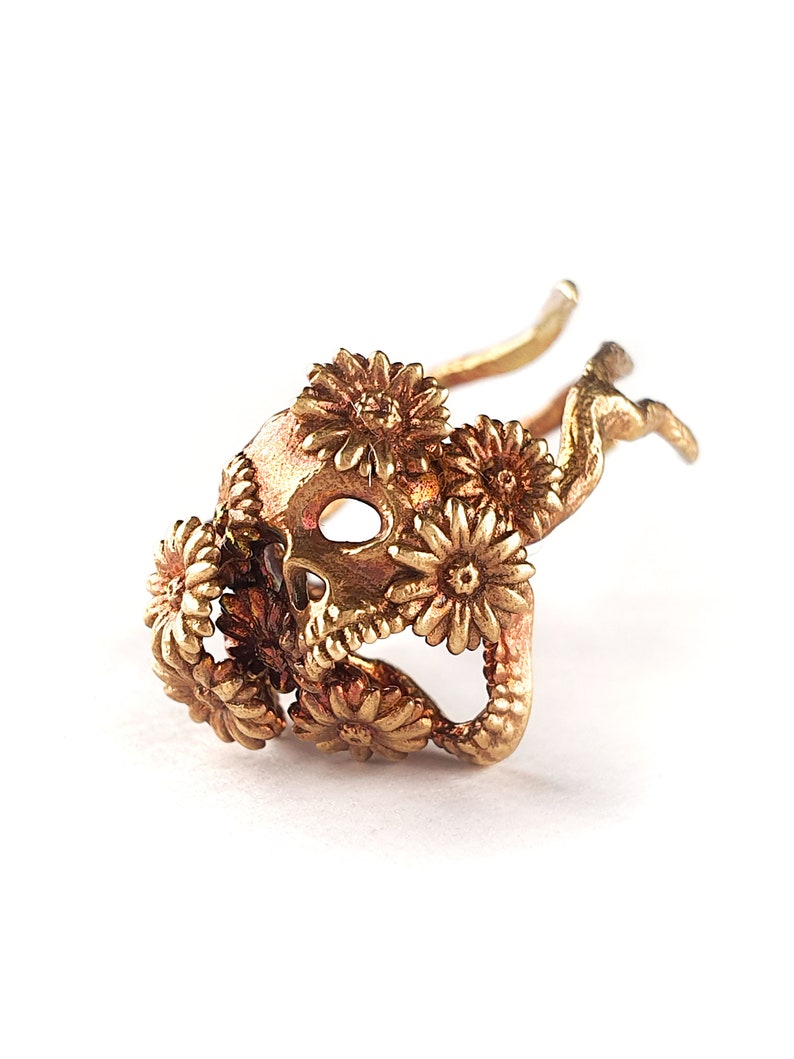 Daisy flower adjustable Skull Ring