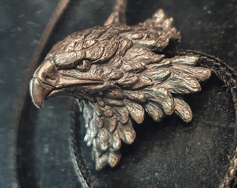 Collar con colgante de águila, halcón negro, pájaro grande, depredador, plata de ley 925, para hombre