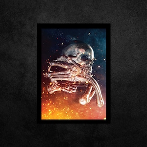 Gothic Crossbones Skeleton Skull in Flame Print | Digital Download Poster | Buy 1 get 1 Free