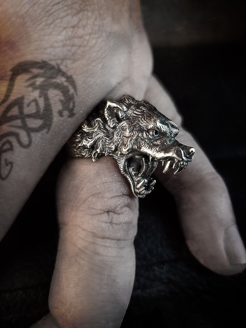 Anillo de hombre lobo bestia lobo salvaje / plata de ley 925 / para hombres mujeres imagen 1