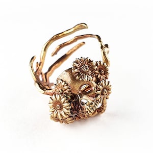 Daisy flower adjustable Skull Ring