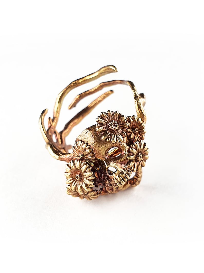 Daisy flower adjustable Skull Ring