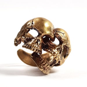 Gemini zodiac Twin Adjustable Skull Head Ring Brass / 925 Sterling Silver For Men image 3