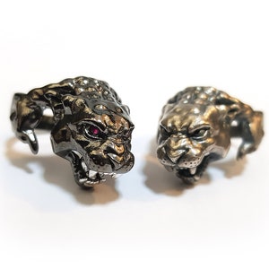 Jaguar Panther Puma Sterling Silver Ring with Ruby eyes