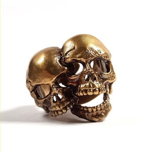 Gemini zodiac Twin Adjustable Skull Head Ring Brass / 925 Sterling Silver For Men image 9