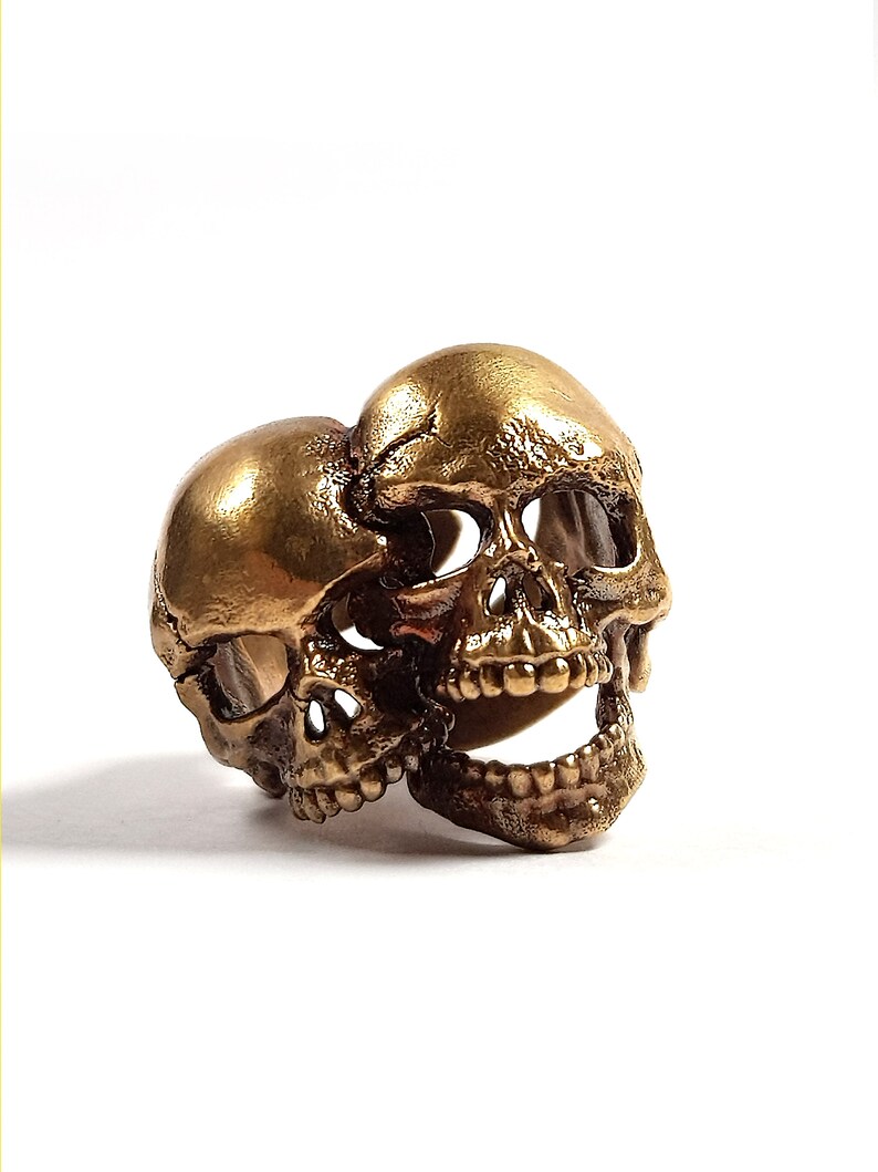 Gemini zodiac Twin Adjustable Skull Head Ring Brass / 925 Sterling Silver For Men image 9