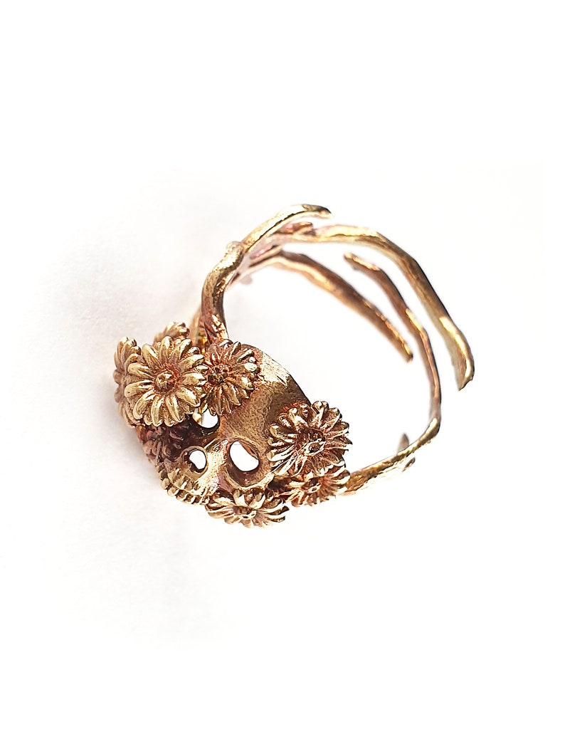 Daisy flower adjustable Skull Ring