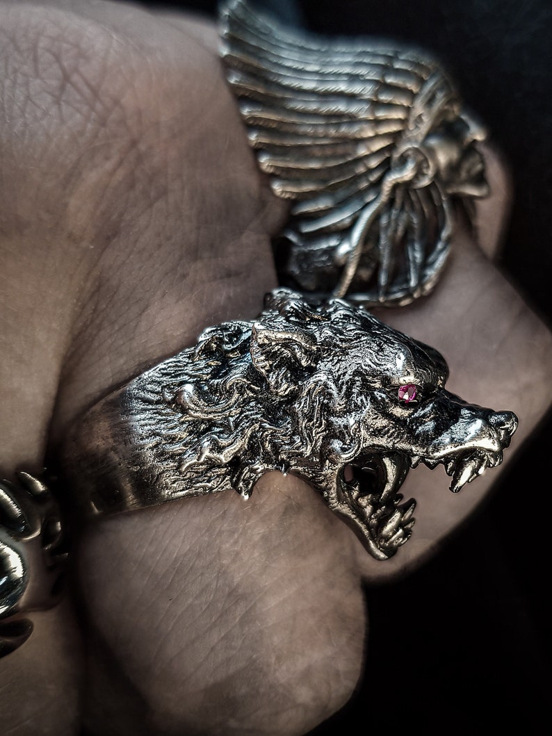 Anillo de hombre lobo bestia lobo salvaje / plata de ley 925 / para hombres mujeres imagen 2