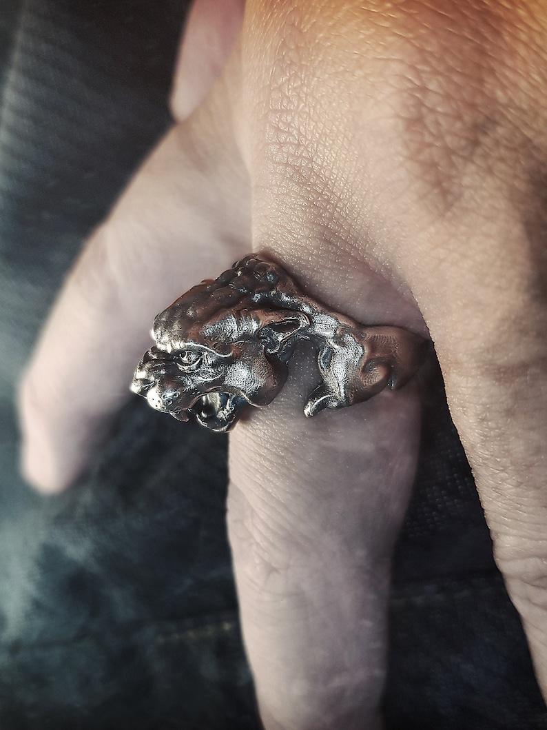 Jaguar Panther Puma Sterling Silver Ring with Ruby eyes