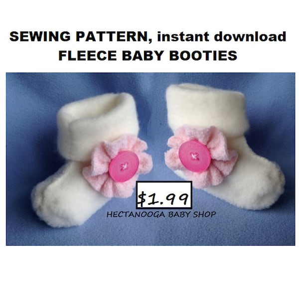 SEWING PATTERN, Fleece Baby Booties pattern, instant download, Super easy pattern, great new baby gift or shower gift. Shop special