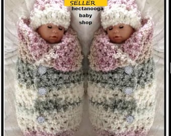 Baby Cocoon and Hat set, Crochet Pattern, #2708, Easy and quick blanket pattern, Photo prop. Instant download, baby blanket, sleeping bag