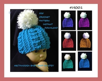 crochet patterns, Baby Hat, Easy crochet pattern, hat crochet pattern, crochet pom pom pattern, #H001, Baby Shower Gift, New baby Gift